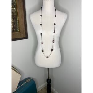 Vtg Venetian Murano Purple Art Glass Leaf - Gold Foil Lampwork Beads - Long